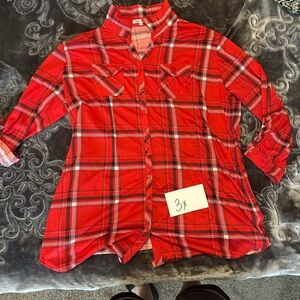 White Barn Red Plaid Button Down Shirt